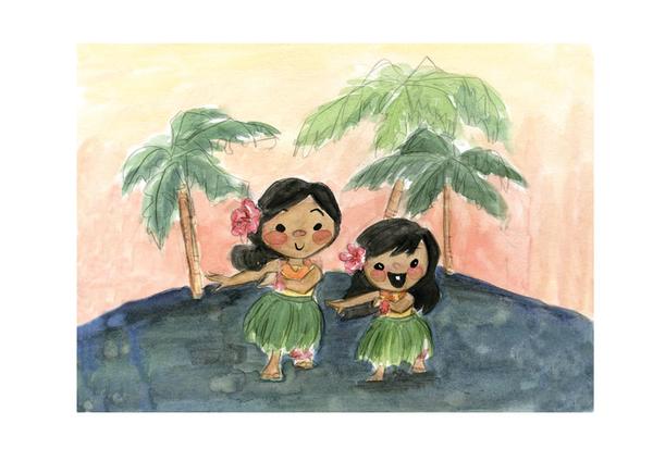 600x413 Hula Girls Art Print Le Petit Elefant - Hula Painting
