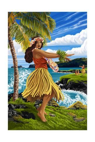 325x488 Hula Girl On Coast Prints By Lantern Press - Hula Painting