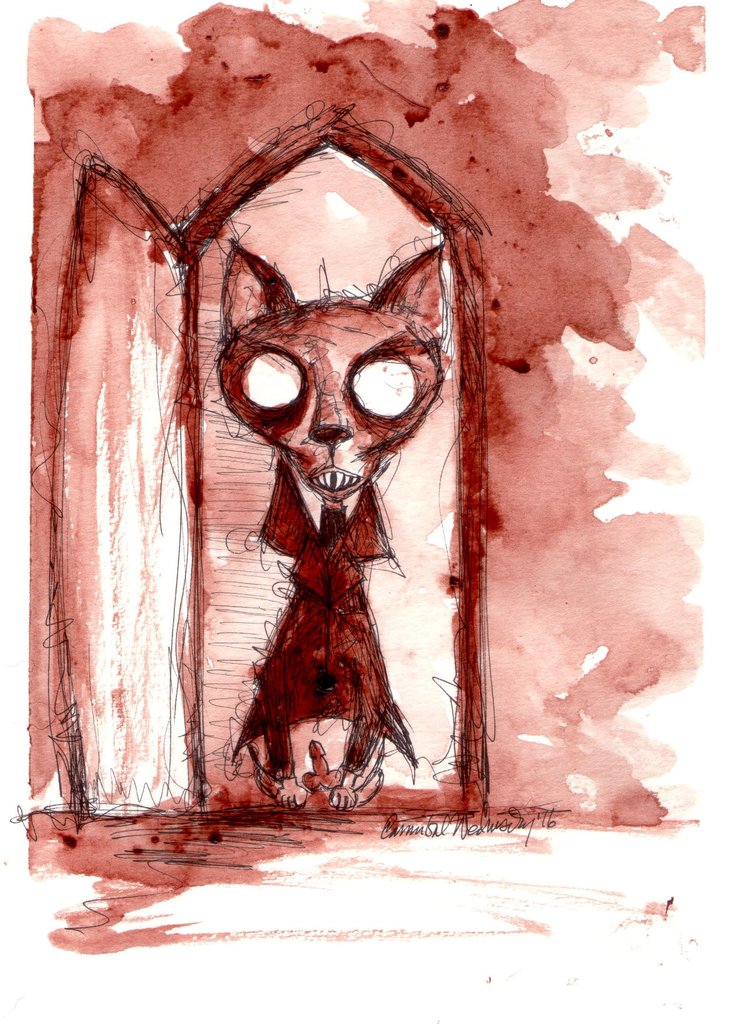 731x1024 Cannibal Wednesday Original Human Blood Painting Cat Series - Human Blood Painting