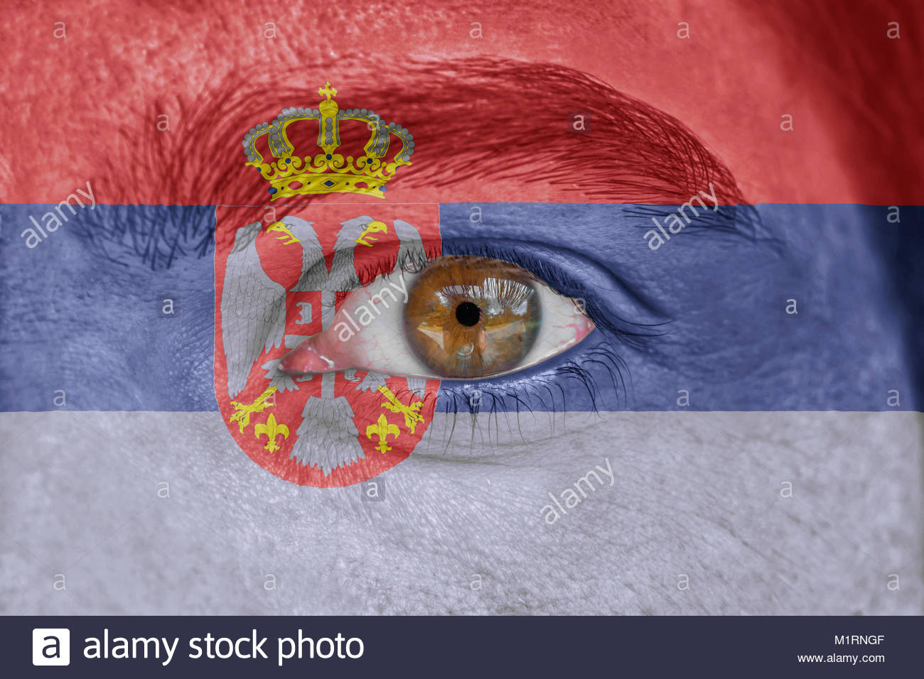 1300x956 Human Face And Eye Painted With Flag Of Serbia Stock Photo - Human Eye Painting