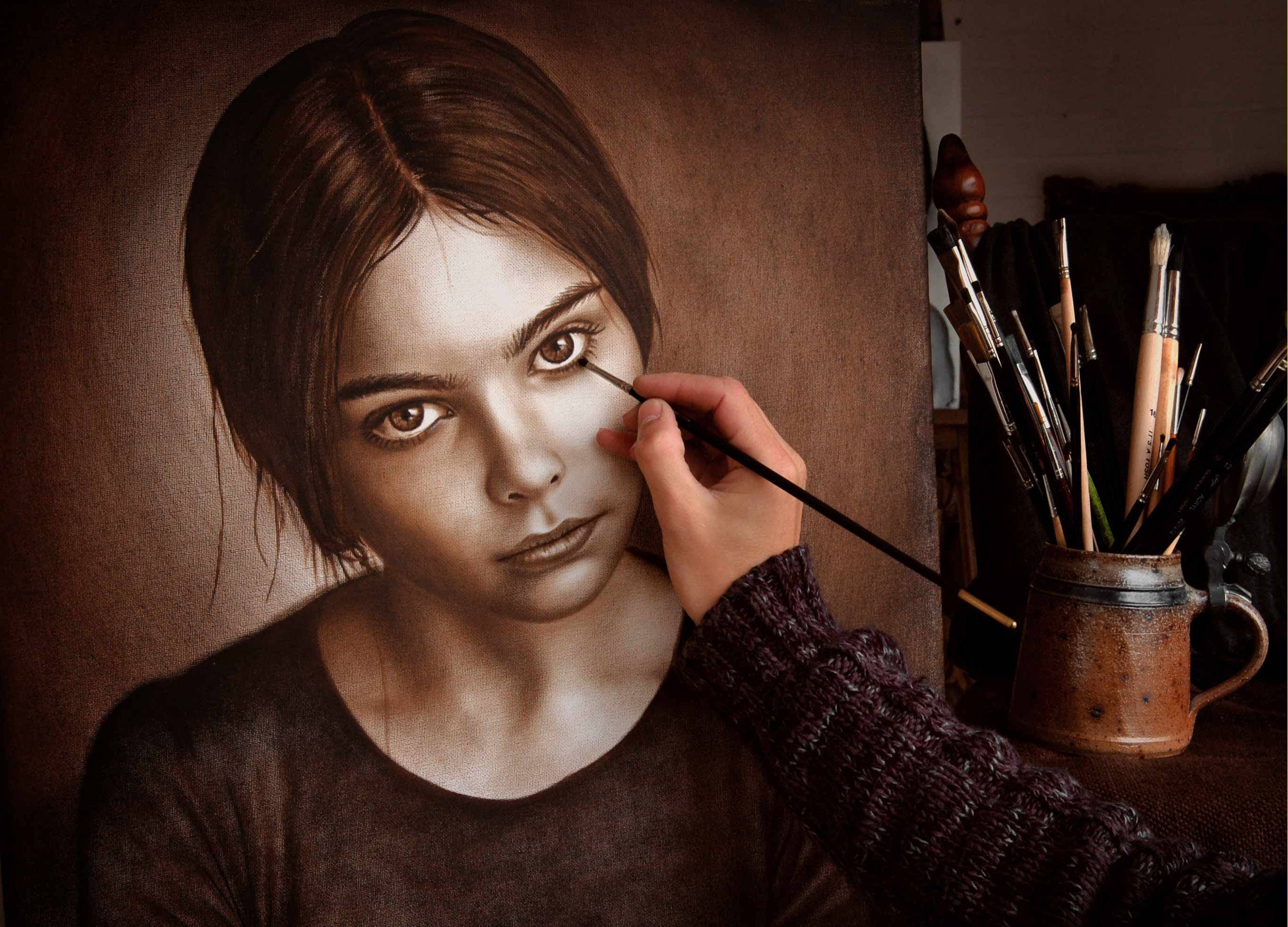 2657x1912 Speed Drawing Of A Face Painting In Dry Brush Technique - Human Face Painting