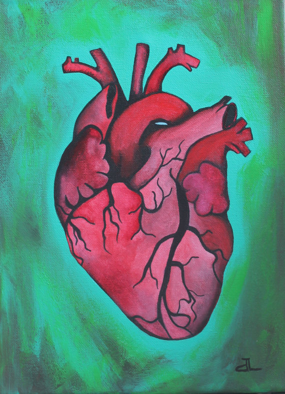 570x787 Giclee Print 9x12 Beating Heart Anatomical Human Anatomy - Human Heart Painting