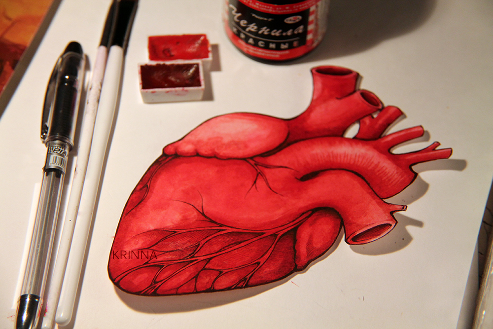 1000x667 Human Heart Postcard. By Krinna - Human Heart Painting