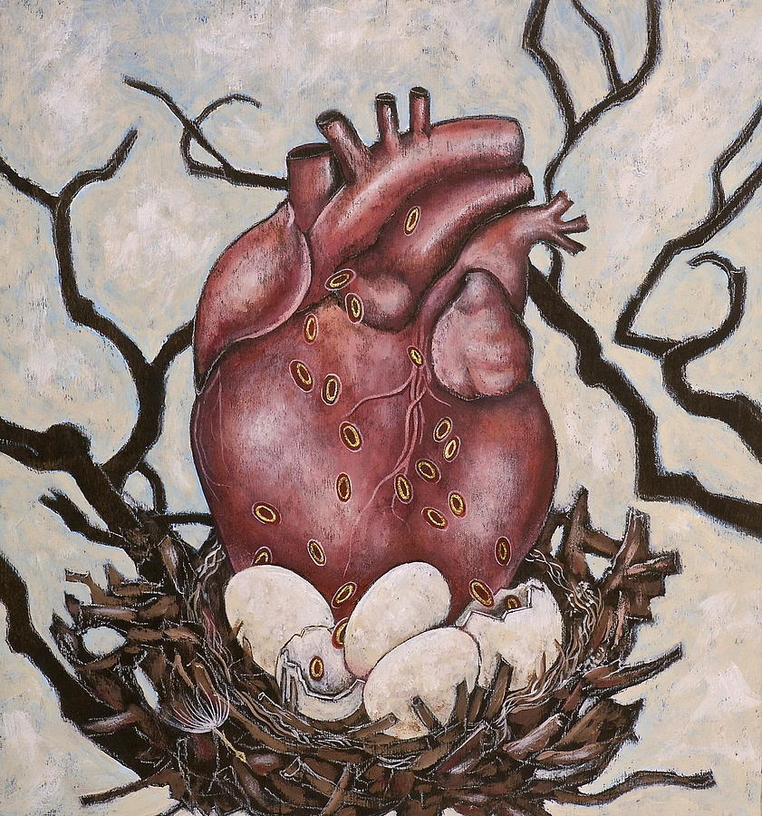 841x900 The Nest Of My Heart Painting By Sheri Howe - Human Heart Painting