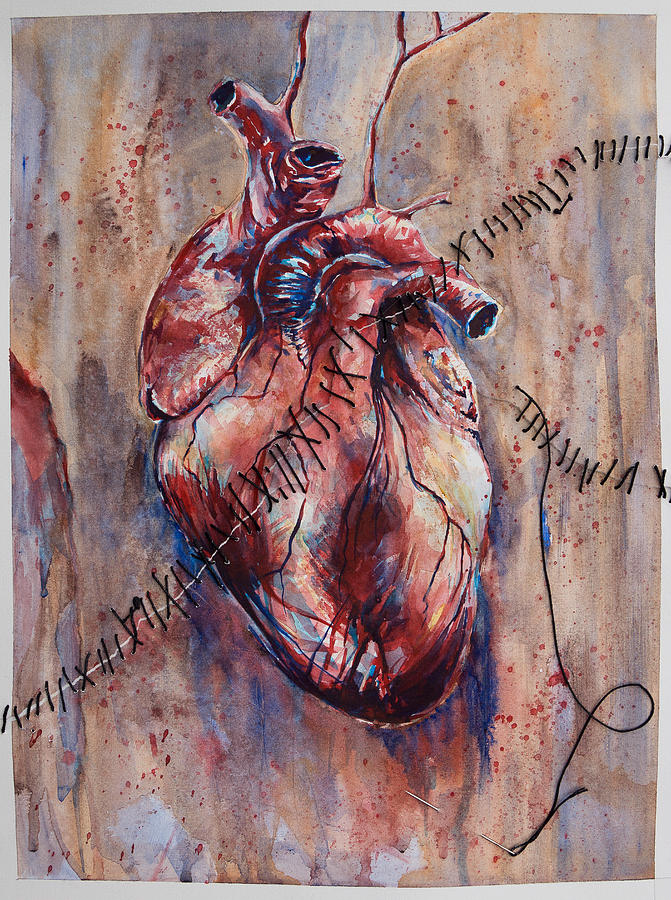 671x900 Torn Heart Painting By Adam Vanhouten - Human Heart Painting