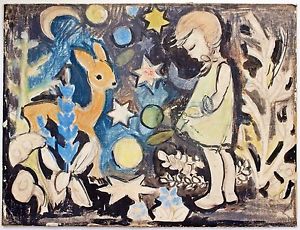 300x230 Manner Of Berta Hummel (1909 1946) Drawing Of Child And Deer - Hummel Painting