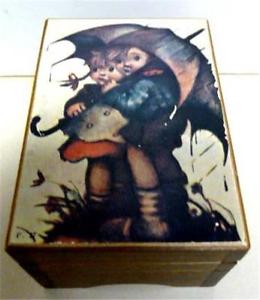260x300 Wooden Music Box Fudji Japan Musical Movement Hummel Painting - Hummel Painting