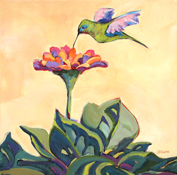 360x356 Little Contemporary Painting With Flower And Hummingbird - Hummingbird And Flower Painting