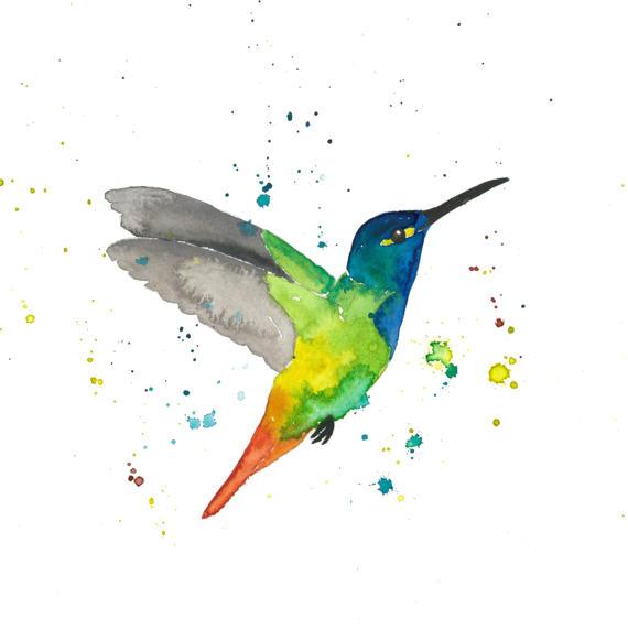 570x572 Brave Wings Hummingbird Watercolor Canvas Painting Octotreasure - Hummingbird Canvas Painting