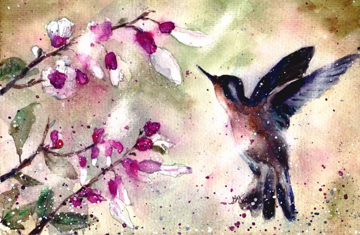 700x457 Lily Pang Art And Design, Gift Idea, Laptop Skins, Illustration - Hummingbird Flower Painting