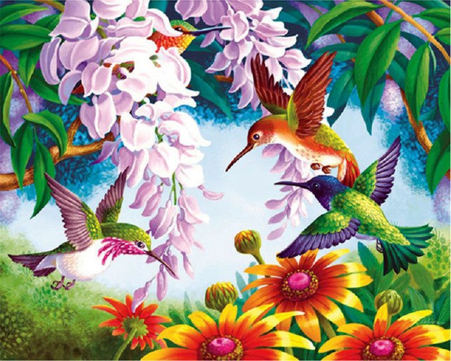 640x512 Diy Diamond Painting Cross Stitch Picture Square Rhinestones - Hummingbird Flower Painting