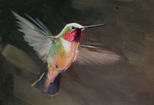 504x342 Color And Light Flamingos And Another Hummingbird! - Hummingbird Oil Painting