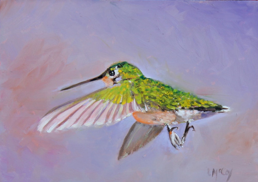 1000x706 Happy Feet, Hummingbird Oil Painting By Artist Linda Mccoy, - Hummingbird Oil Painting