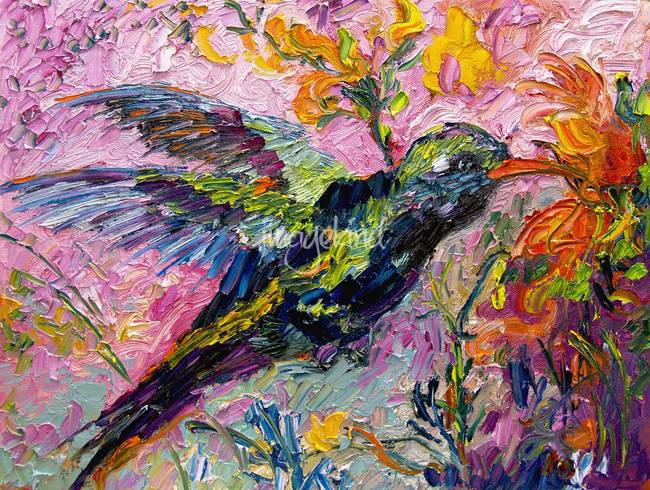 650x490 Hummingbird Oil Painting By Ginette Callaway By Ginette Callaway - Hummingbird Oil Painting