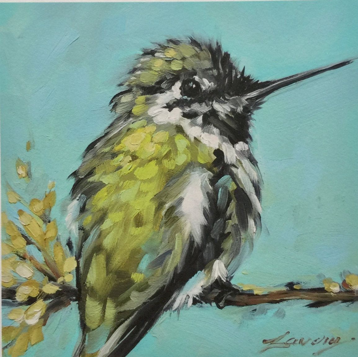 1154x1152 5x5 Print Of Original Oil Painting Of Hummingbird By Andrea - Hummingbird Oil Painting