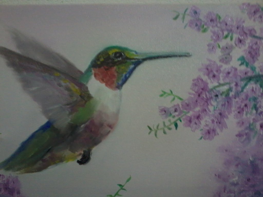 1024x768 Hummingbird Oil Painting By Harvellejo - Hummingbird Oil Painting