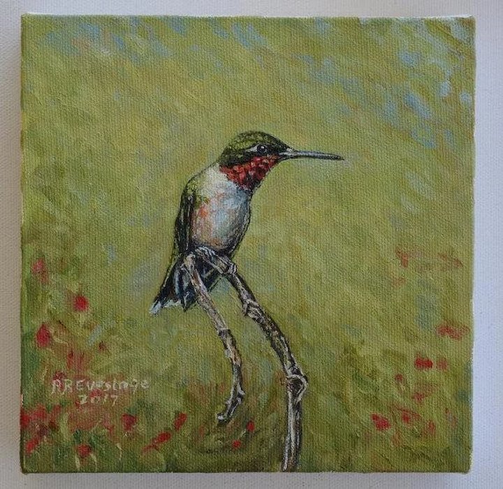 720x700 Male Ruby Throated Hummingbird Oil Painting The Antique Pooch - Hummingbird Oil Painting