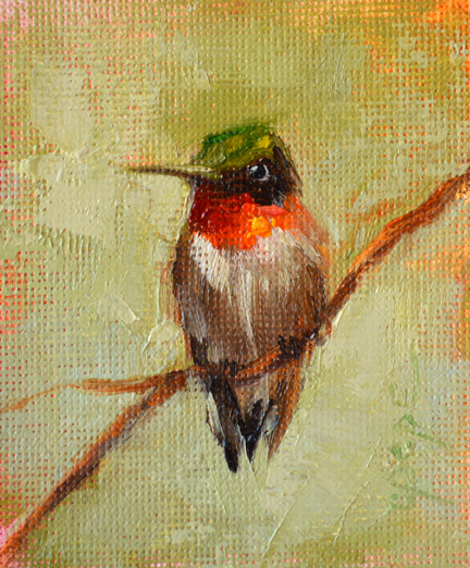 432x522 Miniature Oil Paintings Cat Pope Fine Artist Mobile Alabama - Hummingbird Oil Painting