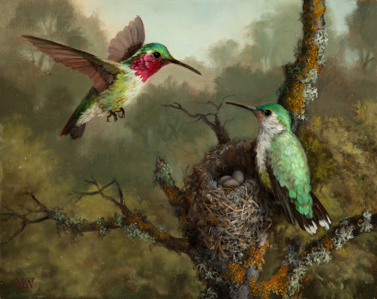 1200x954 Animal Oil Paintings Hummingbirds With Nest By Mary Kay West Fine Art - Hummingbird Oil Painting