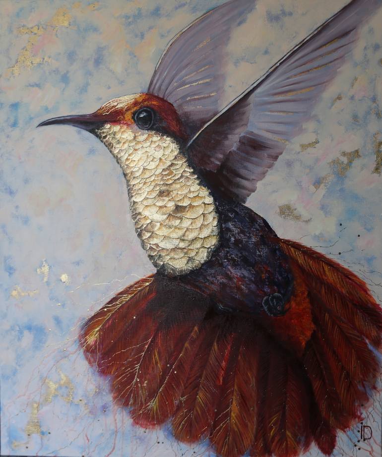 770x922 Saatchi Art Gold Hummingbird Painting By Daria Ivashchenko - Hummingbird Painting