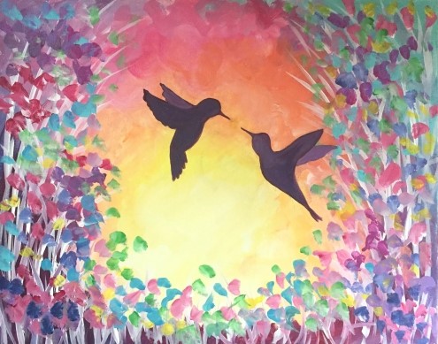 495x389 Sunset Hummingbirds Paint Nite Event - Hummingbird Painting