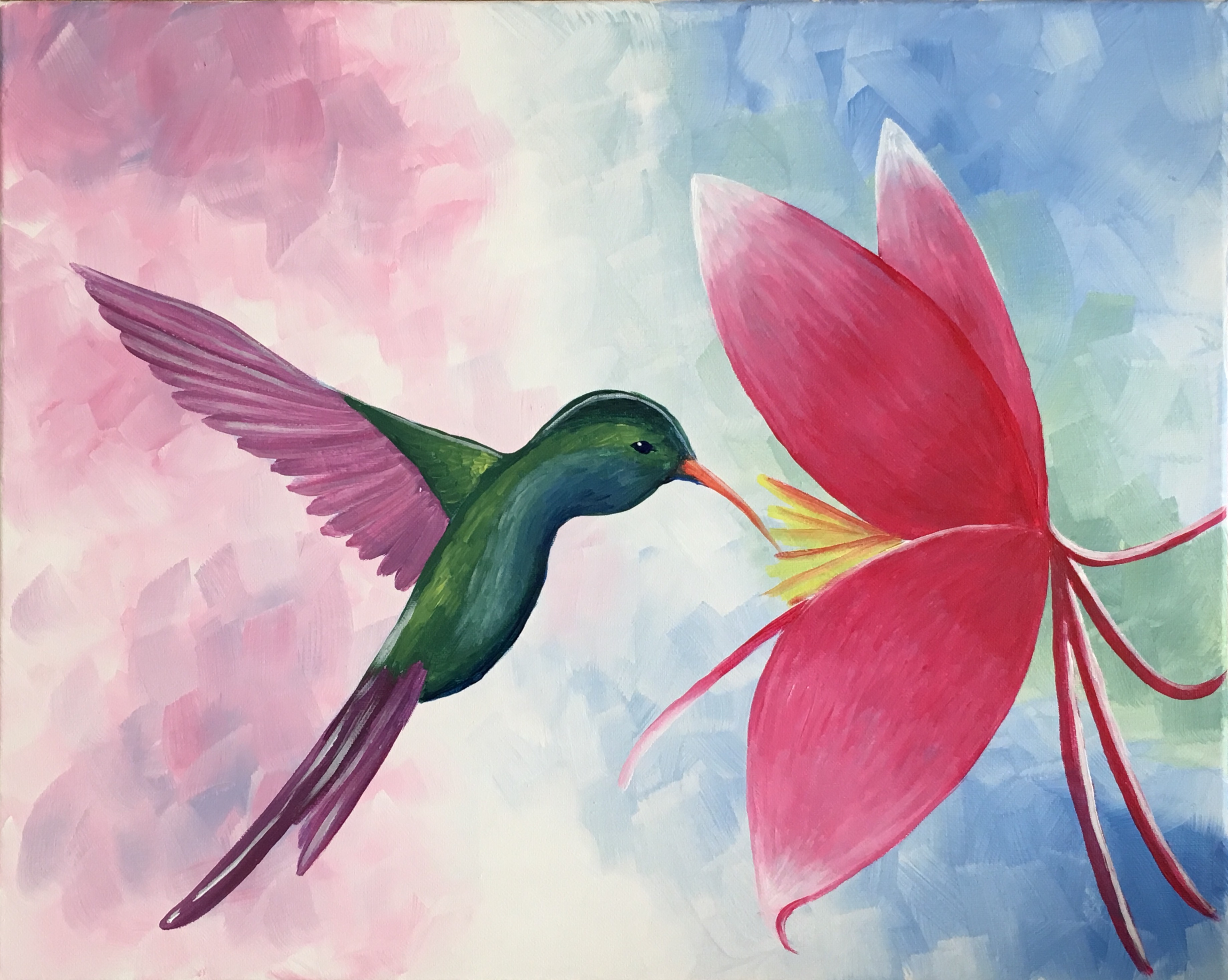 3678x2935 El Torito In Manhattan Beach 01182018 Paint Nite Event - Hummingbird Painting