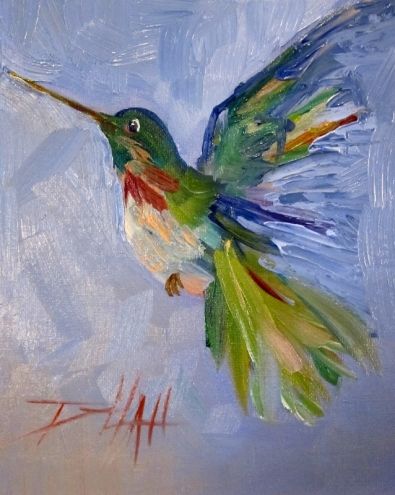 395x495 Green Hummingbird Original Art Painting By Delilah Smith - Hummingbird Painting Acrylic