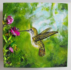 236x232 Sleeping Arbor Original Acrylic Landscape Garden Painting - Hummingbird Painting Acrylic