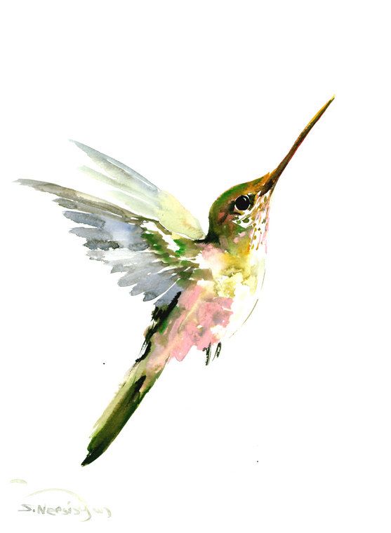 557x760 Hummingbird Painting, 14 X10 In,zen Painting Bird, Minimalist Wall - Hummingbird Painting Images