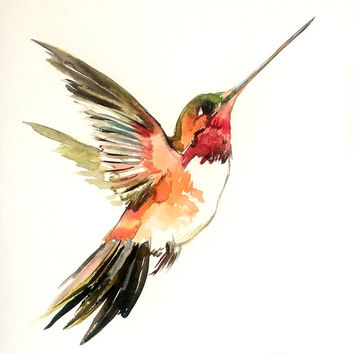 354x354 Hummingbird Painting, Original Watercolor From Originalonly - Hummingbird Painting Images