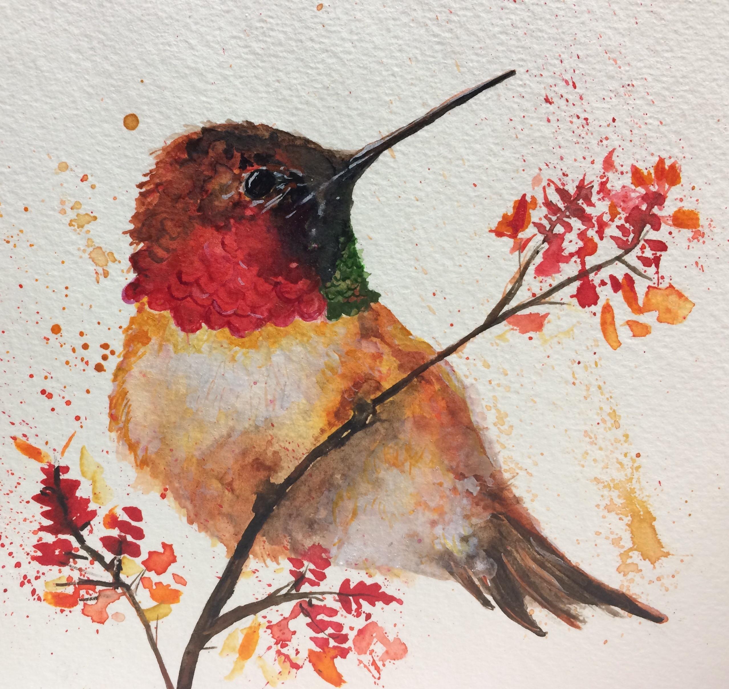 2557x2417 Autumn Watercolour, 6x6'' Art - Hummingbird Watercolor Painting