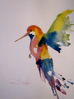 300x400 Painting Of The Day, Daily Oil Paintings By Delilah Hummingbird - Hummingbird Watercolor Painting