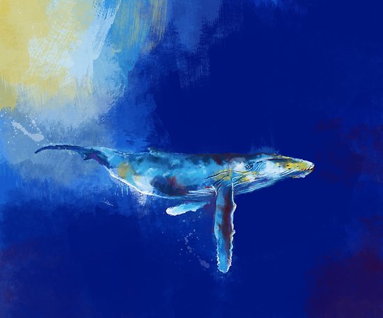 550x457 Deep Blue Whale - Humpback Whale Painting