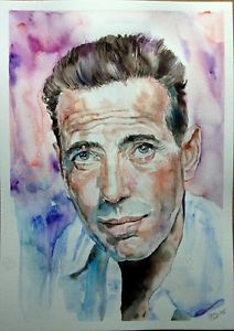 212x300 Humphrey Bogart Original Watercolor Painting Signed Casablanca - Humphrey Bogart Painting