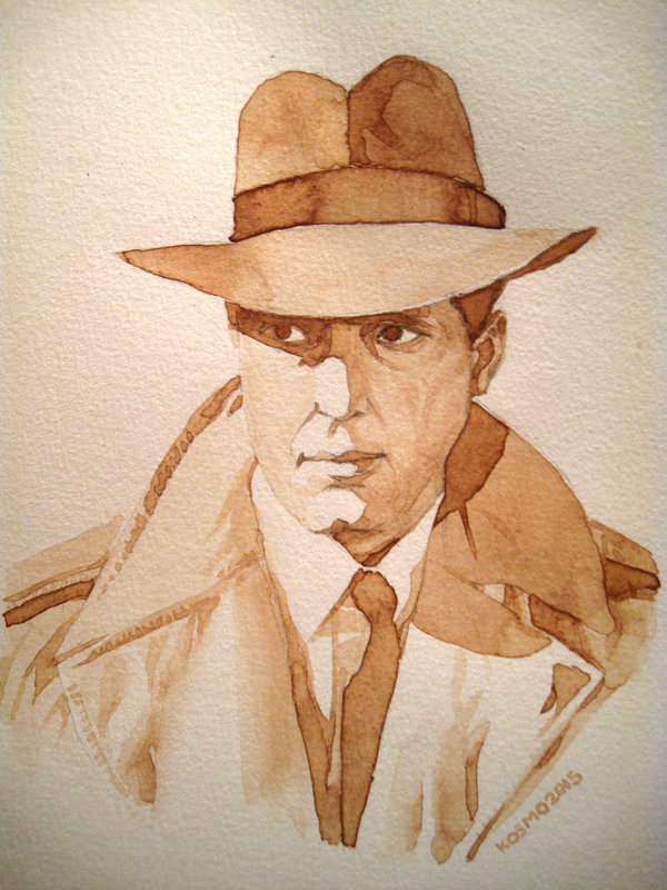 600x800 Humphrey Bogart Coffee Painting By Kevinkosmo - Humphrey Bogart Painting
