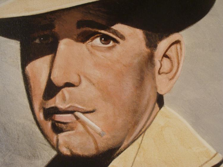 750x562 Leon Wolf Original Signed Painting Humphrey Bogart - Humphrey Bogart Painting