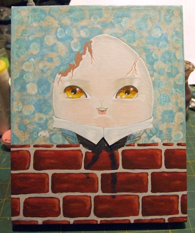 650x776 My Tiny Studio W.i.p. Cracked Humpty Dumpty Painting 2 - Humpty Dumpty Painting
