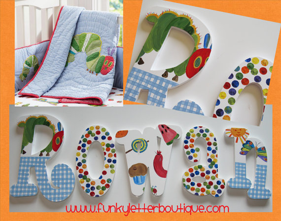 570x448 The Very Hungry Caterpillar Hand Painted Wooden Nursery Letters - Hungry Caterpillar Painting