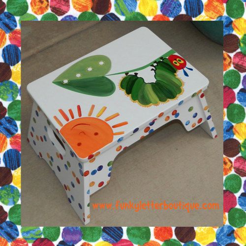 500x500 Very Hungry Caterpillar Hand Painted Children's Step Stool - Hungry Caterpillar Painting