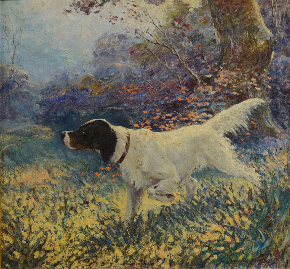 1165x1080 Lot 37 Frank Stick Hunting Dog Oil On Canvas - Hunting Dog Oil Painting