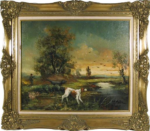 515x450 Rolf Layton, Landscape With Hunting Dogs, Oil Painting - Hunting Dog Oil Painting