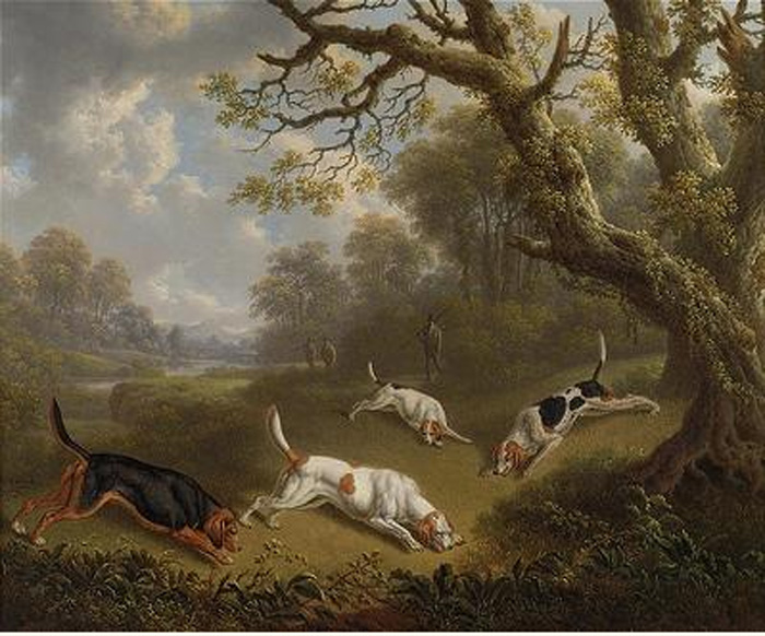 700x582 Sportsmen With Dogs On The Scent, 1823 - Hunting Dog Oil Painting