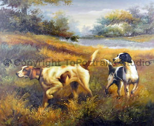 300x245 Dogs Hunting, Original Realist Animal Handmade Oil Painting - Hunting Dog Oil Painting