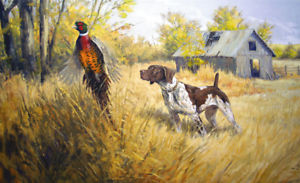 300x183 Pointer Hunting Gun Dog And Pheasant Stretched Canvas Painting - Hunting Dog Painting