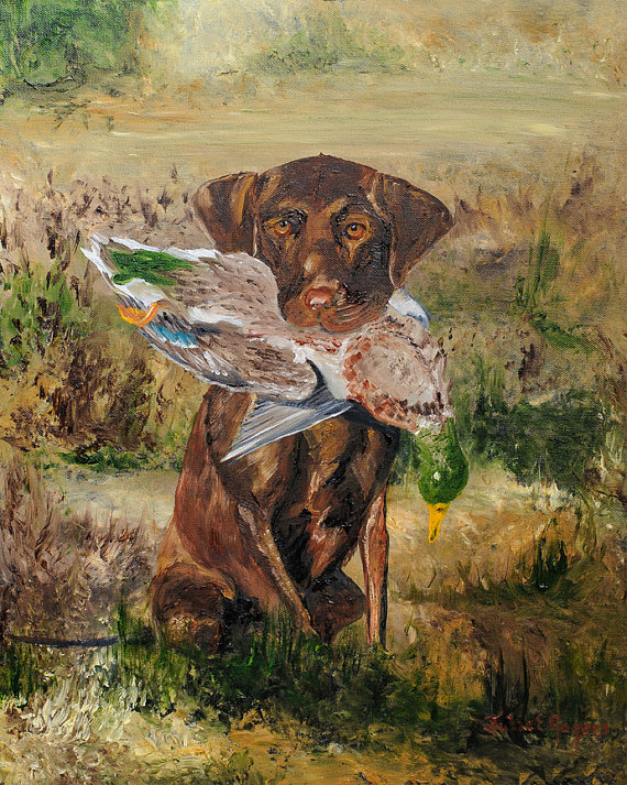 570x713 Brown Labrador Retriever Painting Hunting Dog Painting Duck - Hunting Dog Painting