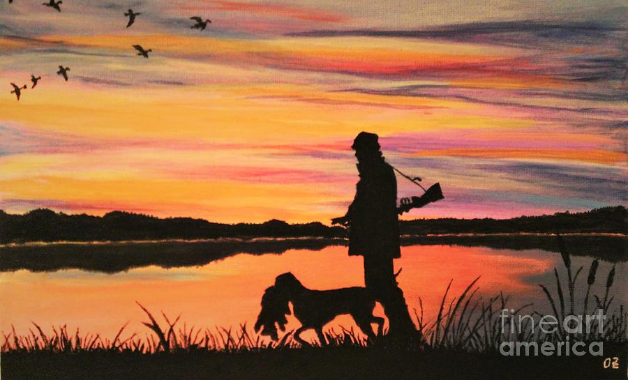 900x545 Duck Hunting At Dawn Painting By Olga Zavgorodnya - Hunting Painting