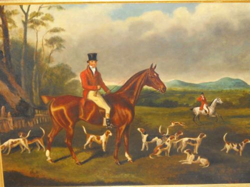 500x375 Large 19th Century Fox Hunting Horse And Hounds Landscape Antique - Hunting Scene Oil Painting