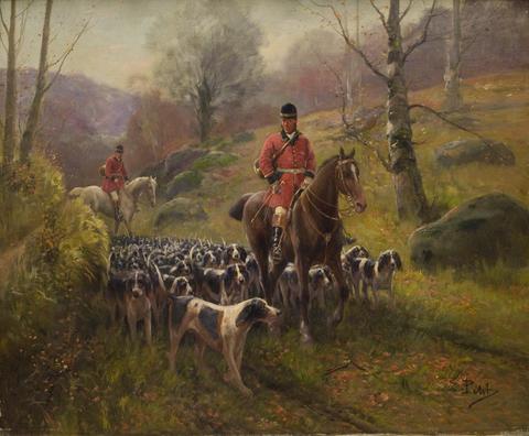 480x396 Antique Oil Painting Hunting Scene By Eugene Petit 31.5 By 36 - Hunting Scene Oil Painting