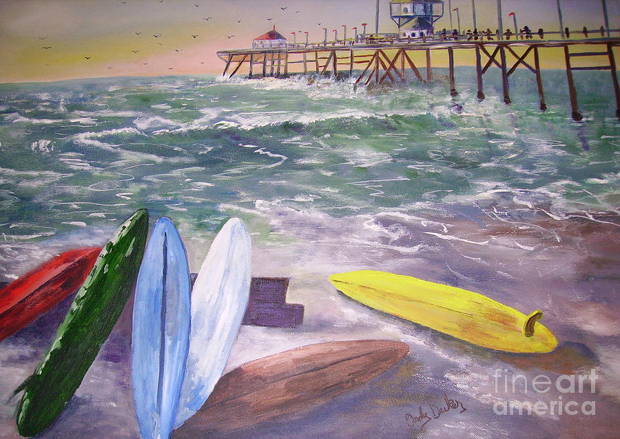 900x637 Huntington Beach Pier Painting By Ordy Duker - Huntington Beach Painting
