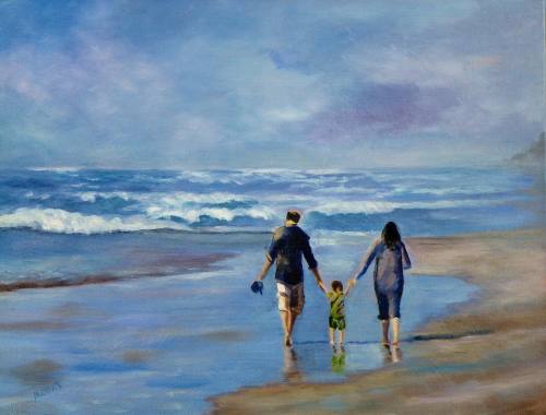500x380 Mary Opat Art Debbie's Day, Original Seascape Oil Painting By - Huntington Beach Painting
